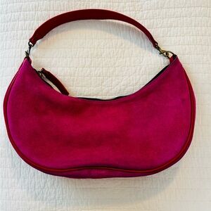 RARE! 🩷❤️ PARKER THATCH LUNA SHOULDER BAG in PINK SUEDE & RED LEATHER TRIM